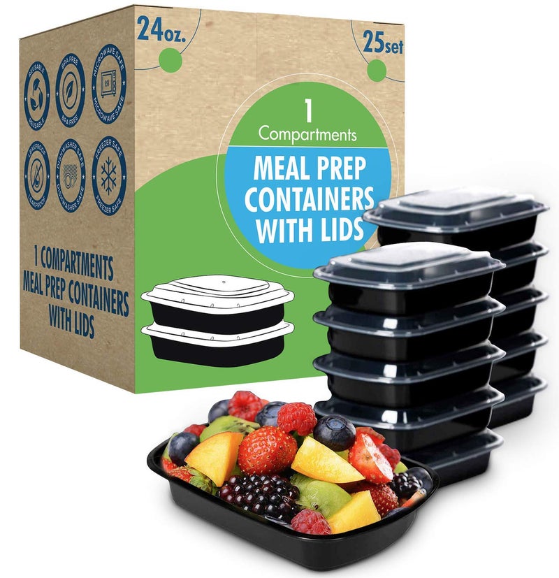 SafeWare Meal Prep Container Reusable with Lids [25 Set] 24oz. Ideal-Food Prep Containers, Food Storage Bento Box, Portion Control | Stackable | Microwave | Dishwasher | Freezer Safe - Image 1